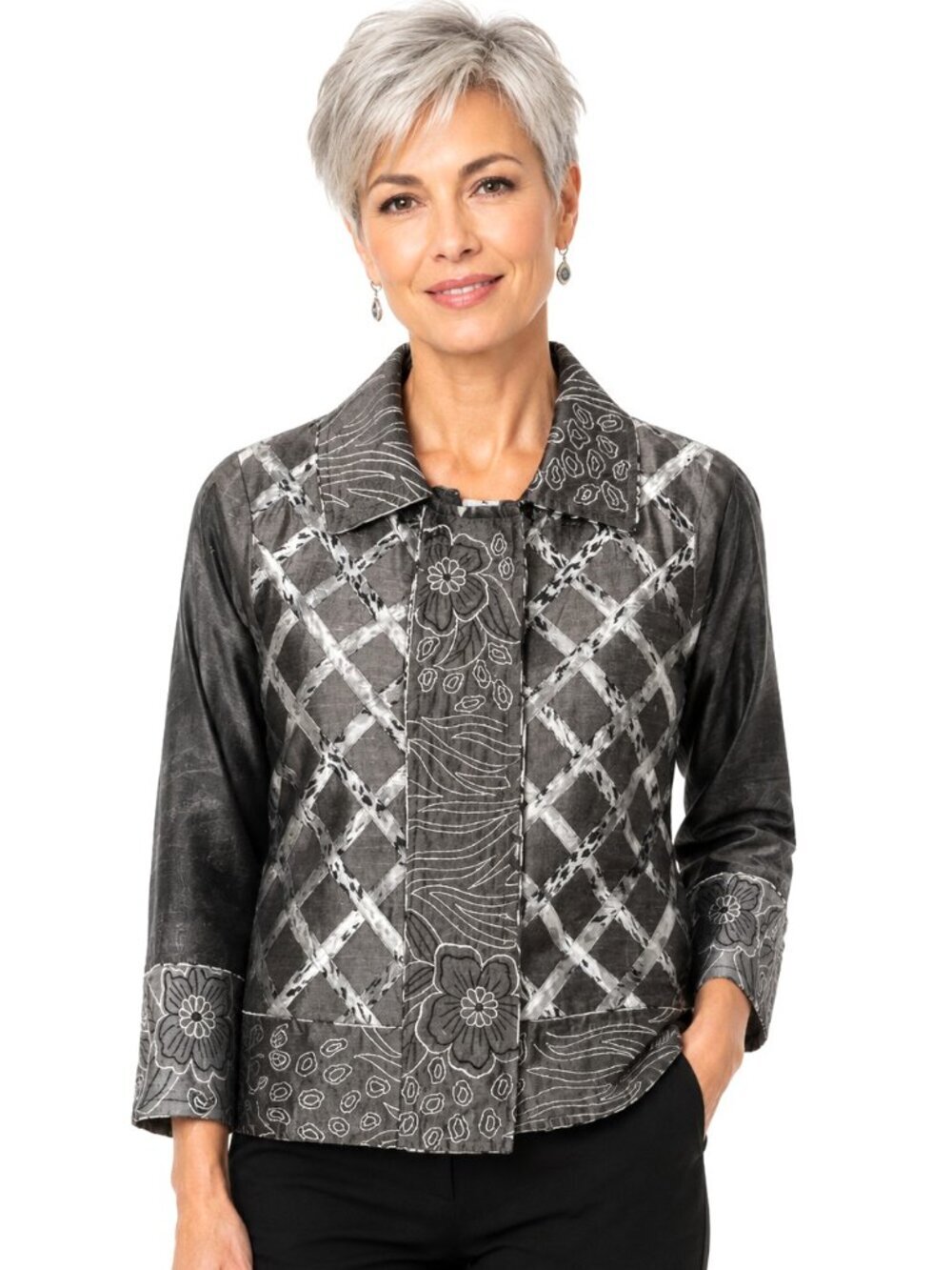 YakMagik Taupe Pure Silk Embroidered Print Jacket
